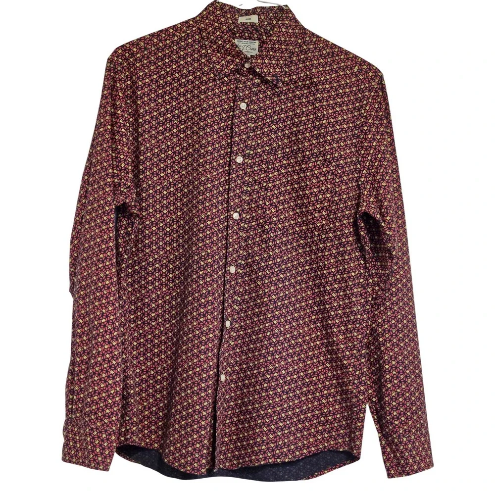J.Crew Secret Wash Slim Stretch Organic Cotton Floral Shirt‎ M